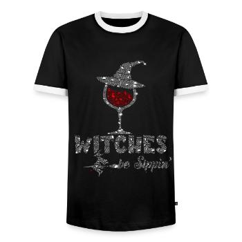 Witches Be Sippin Witch Squad Wine Glass Halloween - Männer Kontrast-T-Shirt - Schwarz/Weiß - Vorne - AI Model Female 172 light (172cm) & AI Model Male 178 light (178cm)