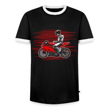 Motorcycle Lifestyle / Motorcycle / Motorcycle biker - Men's Ringer Shirt - black/white - Front - AI Model Female 172 light (172cm) & AI Model Male 178 light (178cm)