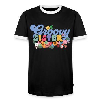 Groovy Sister Garden Plant Flowers Floral Decoration - Men's Ringer Shirt - black/white - Front - AI Model Female 172 light (172cm) & AI Model Male 178 light (178cm)