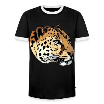 Leopard Tierkopf Raubtier Tiermotiv mit Wildtieren - Männer Kontrast-T-Shirt - Schwarz/Weiß - Vorne - AI Model Female 172 light (172cm) & AI Model Male 178 light (178cm)