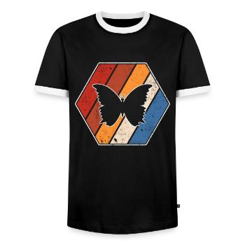 Schmetterling Retro - Männer Kontrast-T-Shirt - Schwarz/Weiß - Vorne - AI Model Female 172 light (172cm) & AI Model Male 178 light (178cm)