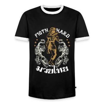 Idée cadeau de combattant sportif traditionnel Muay Thai - T-shirt contrasté Homme - noir/blanc - Devant - AI Model Female 172 light (172cm) & AI Model Male 178 light (178cm)
