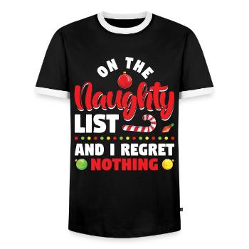 Sur la liste des vilains et je n’ai aucun regret - T-shirt contrasté Homme - noir/blanc - Devant - AI Model Female 172 light (172cm) & AI Model Male 178 light (178cm)