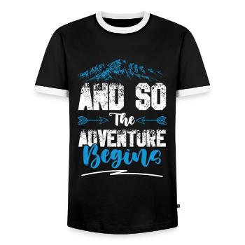 Adventure begins Climbing - Men's Ringer Shirt - black/white - Front - AI Model Female 172 light (172cm) & AI Model Male 178 light (178cm)