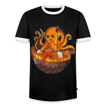 Octopus Sushi Fan Japan Japanese Cuisine Lovers - Men's Ringer Shirt - black/white - Front - AI Model Female 172 light (172cm) & AI Model Male 178 light (178cm)