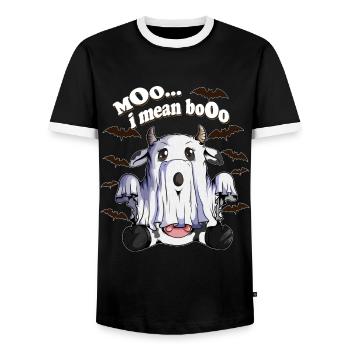 Drôles de fantômes Vache fantôme Vaches Halloween Enfants - T-shirt contrasté Homme - noir/blanc - Devant - AI Model Female 172 light (172cm) & AI Model Male 178 light (178cm)