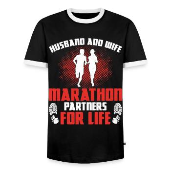 Running Runner Half Marathon - Men's Ringer Shirt - black/white - Front - AI Model Female 172 light (172cm) & AI Model Male 178 light (178cm)