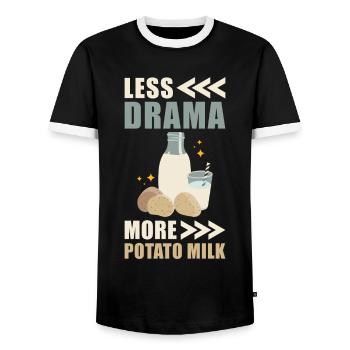 Potato milk saying - Men's Ringer Shirt - black/white - Front - AI Model Female 172 light (172cm) & AI Model Male 178 light (178cm)