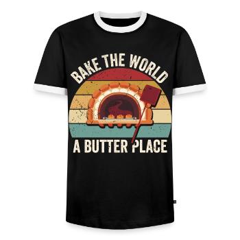 Funny bread baker - Men's Ringer Shirt - black/white - Front - AI Model Female 172 light (172cm) & AI Model Male 178 light (178cm)