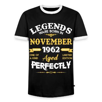 Novembre 1962 Millésime anniversaire - T-shirt contrasté Homme - noir/blanc - Devant - AI Model Female 172 light (172cm) & AI Model Male 178 light (178cm)