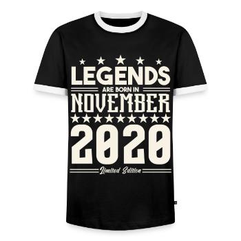Legenden werden im November 2020 geboren.Geschenkjubiläum - Männer Kontrast-T-Shirt - Schwarz/Weiß - Vorne - AI Model Female 172 light (172cm) & AI Model Male 178 light (178cm)