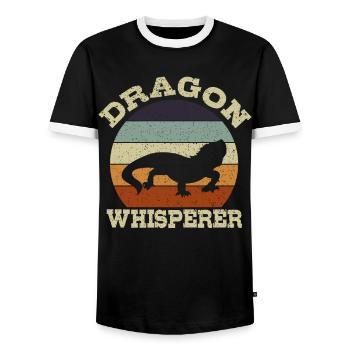 Dragon Whisperer Lizard Gecko Reptile Bearded Dragons - Men's Ringer Shirt - black/white - Front - AI Model Female 172 light (172cm) & AI Model Male 178 light (178cm)