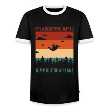 It's A Day To Jump Out Of Plane Parachutists - Men's Ringer Shirt - black/white - Front - AI Model Female 172 light (172cm) & AI Model Male 178 light (178cm)