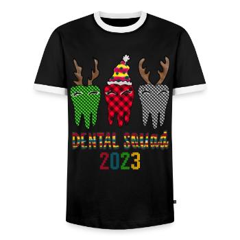 Dental Squad 2023 Christmas , Dentist Christmas , - Men's Ringer Shirt - black/white - Front - AI Model Female 172 light (172cm) & AI Model Male 178 light (178cm)