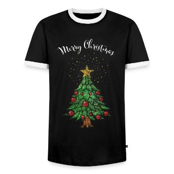 Merry Christmas Christmas Tree Christmas Tree - Men's Ringer Shirt - black/white - Front - AI Model Female 172 light (172cm) & AI Model Male 178 light (178cm)