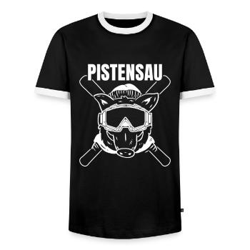Pistensau Wintersaison Ski Fahrer Snowboard - Männer Kontrast-T-Shirt - Schwarz/Weiß - Vorne - AI Model Female 172 light (172cm) & AI Model Male 178 light (178cm)