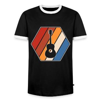 Guitar Retro - Men's Ringer Shirt - black/white - Front - AI Model Female 172 light (172cm) & AI Model Male 178 light (178cm)