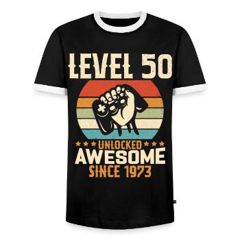 Level 50 Jahre Gaming-Geburtstagsgeschenk freischalten - Männer Kontrast-T-Shirt - Schwarz/Weiß - Vorne - AI Model Female 172 light (172cm) & AI Model Male 178 light (178cm)