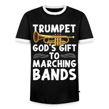 Trumpet Player Marching Band - Männer Kontrast-T-Shirt - Schwarz/Weiß - Vorne - AI Model Female 172 light (172cm) & AI Model Male 178 light (178cm)
