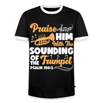 Trumpet Player Praise Him With The - Men's Ringer Shirt - black/white - Front - AI Model Female 172 light (172cm) & AI Model Male 178 light (178cm)
