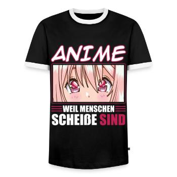 Anime because people suck - Men's Ringer Shirt - black/white - Front - AI Model Female 172 light (172cm) & AI Model Male 178 light (178cm)