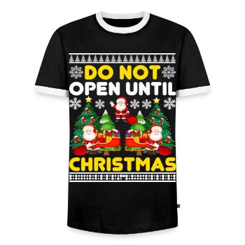 Do Not Open Until Christmas Funny Ugly Xmas Ugly - Männer Kontrast-T-Shirt - Schwarz/Weiß - Vorne - AI Model Female 172 light (172cm) & AI Model Male 178 light (178cm)