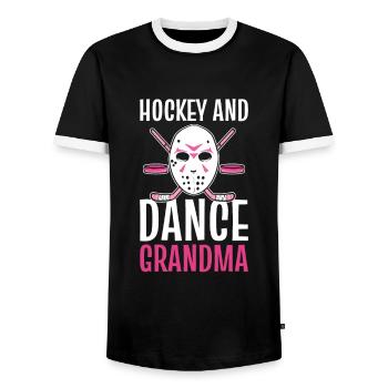 Hockey And Dance Grandma Ice Hockey Dancing Granny - Men's Ringer Shirt - black/white - Front - AI Model Female 172 light (172cm) & AI Model Male 178 light (178cm)