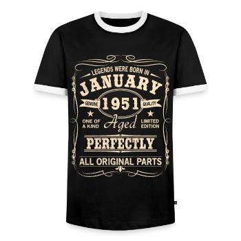 Vintage Jänner Januar 1951 Geburtstag - Männer Kontrast-T-Shirt - Schwarz/Weiß - Vorne - AI Model Female 172 light (172cm) & AI Model Male 178 light (178cm)