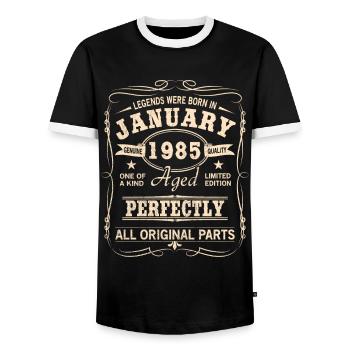 Millésime Janvier Janvier 1985 Anniversaire - T-shirt contrasté Homme - noir/blanc - Devant - AI Model Female 172 light (172cm) & AI Model Male 178 light (178cm)