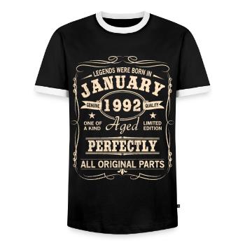 Millésime Janvier Janvier 1992 Anniversaire - T-shirt contrasté Homme - noir/blanc - Devant - AI Model Female 172 light (172cm) & AI Model Male 178 light (178cm)