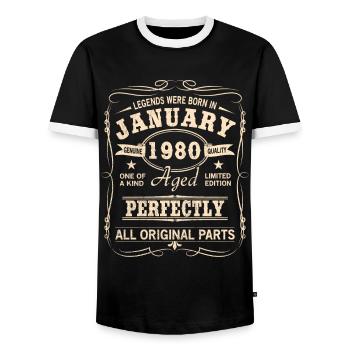 Millésime Janvier Janvier 1980 Anniversaire - T-shirt contrasté Homme - noir/blanc - Devant - AI Model Female 172 light (172cm) & AI Model Male 178 light (178cm)