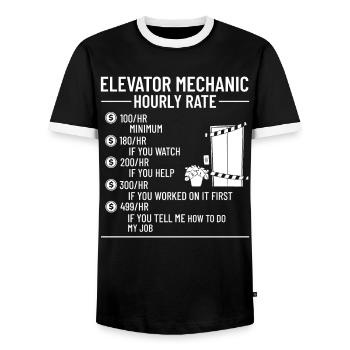 Elevator Elevator Technician Elevator Elevator - Men's Ringer Shirt - black/white - Front - AI Model Female 172 light (172cm) & AI Model Male 178 light (178cm)