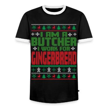Dicton de Noël de boucher - T-shirt contrasté Homme - noir/blanc - Devant - AI Model Female 172 light (172cm) & AI Model Male 178 light (178cm)