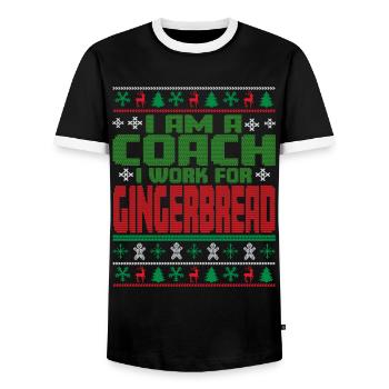 Coach Christmas Quote - Men's Ringer Shirt - black/white - Front - AI Model Female 172 light (172cm) & AI Model Male 178 light (178cm)