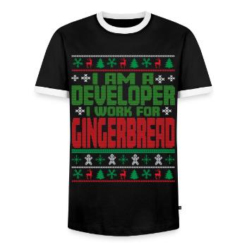 Software Developer Christmas Quote - Men's Ringer Shirt - black/white - Front - AI Model Female 172 light (172cm) & AI Model Male 178 light (178cm)
