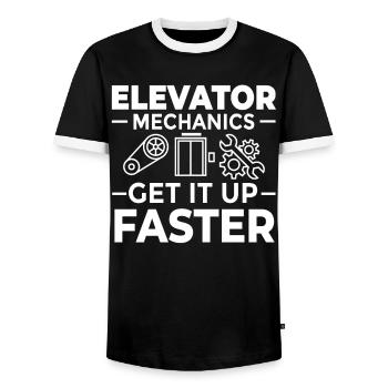 Elevator Elevator Technician Elevator Elevator - Men's Ringer Shirt - black/white - Front - AI Model Female 172 light (172cm) & AI Model Male 178 light (178cm)