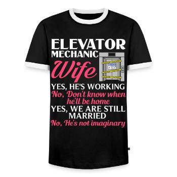 Elevator Elevator System Technician Woman Elevator Elevator - Men's Ringer Shirt - black/white - Front - AI Model Female 172 light (172cm) & AI Model Male 178 light (178cm)