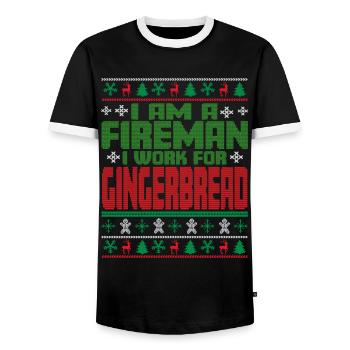 Pompier Dicton de Noël - T-shirt contrasté Homme - noir/blanc - Devant - AI Model Female 172 light (172cm) & AI Model Male 178 light (178cm)