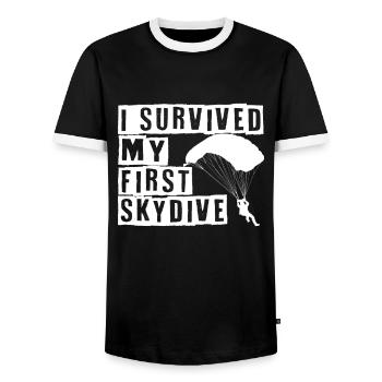 I Survived My First Skydive Fallschirm - Männer Kontrast-T-Shirt - Schwarz/Weiß - Vorne - AI Model Female 172 light (172cm) & AI Model Male 178 light (178cm)