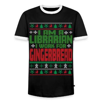 Librarian Christmas Saying - Men's Ringer Shirt - black/white - Front - AI Model Female 172 light (172cm) & AI Model Male 178 light (178cm)