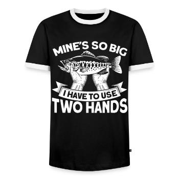 Mines So Big Ihave To Use Two Hands - Men's Ringer Shirt - black/white - Front - AI Model Female 172 light (172cm) & AI Model Male 178 light (178cm)