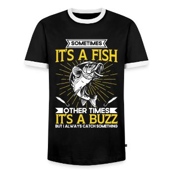 Sometimes Its A Fish Other Times Its A Buzz - Men's Ringer Shirt - black/white - Front - AI Model Female 172 light (172cm) & AI Model Male 178 light (178cm)