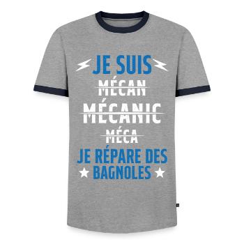 Je suis un Super Mecanicien - idée cadeau - T-shirt contrasté Homme - gris/marine  - Devant - AI Model Female 172 light (172cm) & AI Model Male 178 light (178cm)