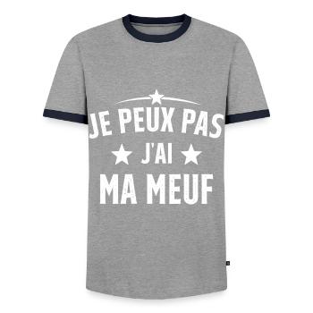 Je Peux Pas J'ai Ma Meuf - T-shirt contrasté Homme - gris/marine  - Devant - AI Model Female 172 light (172cm) & AI Model Male 178 light (178cm)