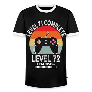 Level 71 Complete Level 72 Loading - Men's Ringer Shirt - black/white - Front - AI Model Female 172 light (172cm) & AI Model Male 178 light (178cm)