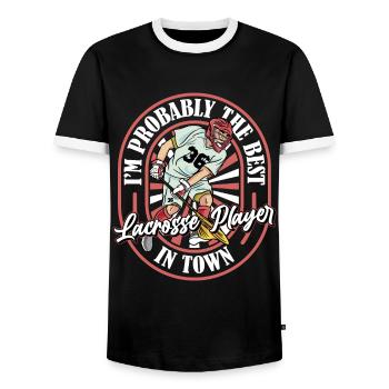 Lacrosse Funny - Men's Ringer Shirt - black/white - Front - AI Model Female 172 light (172cm) & AI Model Male 178 light (178cm)