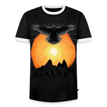 Sunbeams Raven Mountains Beyond Nature Sun - Men's Ringer Shirt - black/white - Front - AI Model Female 172 light (172cm) & AI Model Male 178 light (178cm)