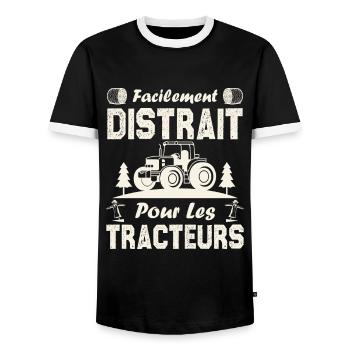 Facilement distrait. pour les tracteurs. - T-shirt contrasté Homme - noir/blanc - Devant - AI Model Female 172 light (172cm) & AI Model Male 178 light (178cm)