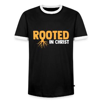 God Jesus Christ Faith Church Bible - Men's Ringer Shirt - black/white - Front - AI Model Female 172 light (172cm) & AI Model Male 178 light (178cm)