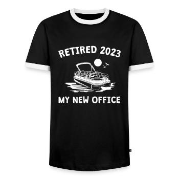 Retraité 2023 - Mon nouveau bureau, Pontoon Boot - T-shirt contrasté Homme - noir/blanc - Devant - AI Model Female 172 light (172cm) & AI Model Male 178 light (178cm)